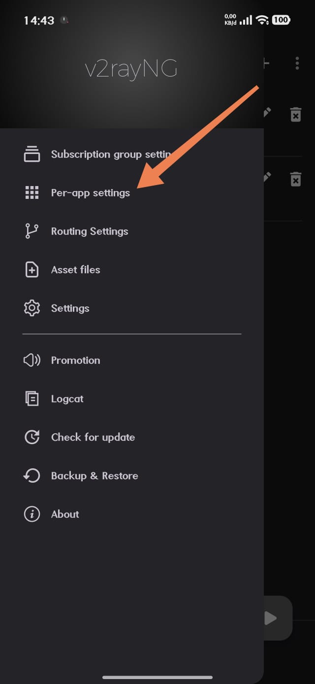v2rayNG per-app proxy screenshot